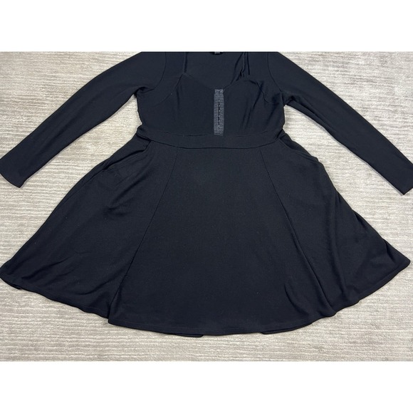 Torrid Dress Womens 00 Black Long Sleeve Mini Waffle Knit Polyester Blend Pocket - Picture 3 of 14